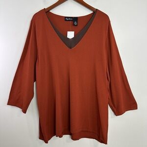 Maggie Barnes Womens Tunic Shirt Blouse Top Size 2X Orange V-Neck 3/4 Sleeve NWT